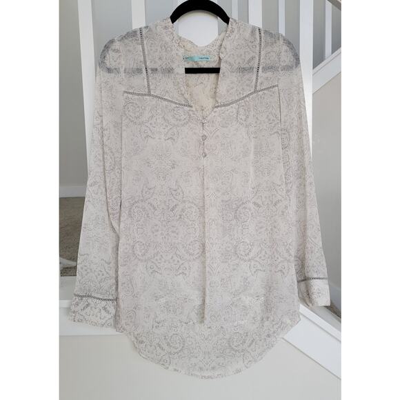 Maurices Sheer Paisley Long Sleeve Cream/Gray Blouse Women Sz M - Picture 1 of 10